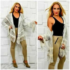 JENNA Boho Vibes Fringe Open Front Cardigan